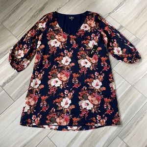 NWT Lulus Navy and Pink Floral Dress Open Sleeves